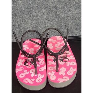 Tiddies Pink Ribbon‎ Sandals Made in USA Novelty Flip Flops Medium